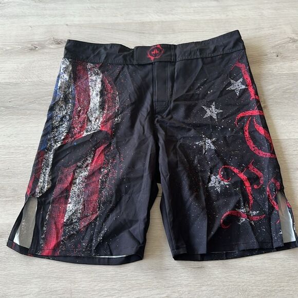 Battle Fit Gear American Jiu Jitsu Grunge Fight Shorts Black S NWT - Picture 5 of 9